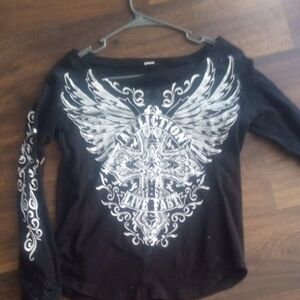 Affliction Black and White Winged Graphic Long Sleeve